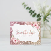 Sparkor Rose Gold Glitzer Save the Date blühend Ankündigungspostkarte (Stehend Vorderseite)
