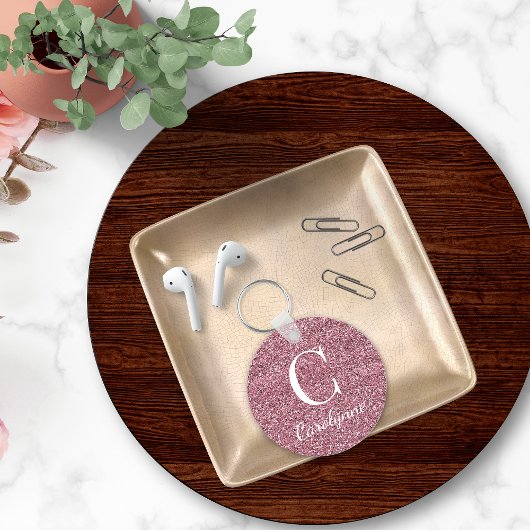 Sparkrosa Rose Gold Imitate Glitzer Monogram Schlüsselanhänger