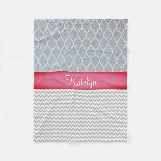 Sparren-Monogramm des Quatrefoil Muster-Silber-| Fleecedecke (Vorderseite)