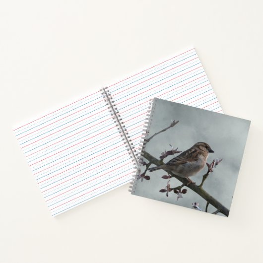 Sparrow auf Branch-Foto Notizblock (Innenseite)