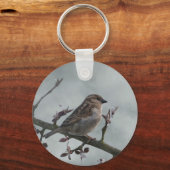 Sparrow auf Zweig Schlüsselanhänger (Vorderseite)