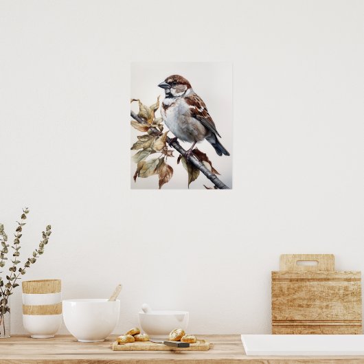 Sparrow Bird Art Print Poster (Küche)