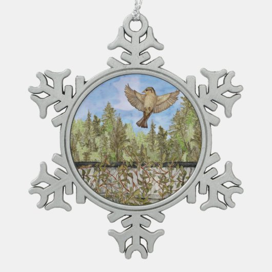 Sparrow Bird Snowflake Gerahmte Ornament (Vorderseite)