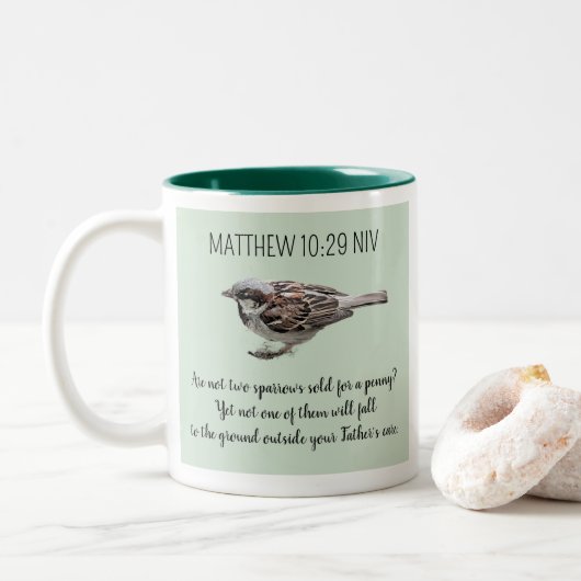 Sparrow Bird vergiftet die Bibelverse Zweifarbige Tasse (Mit Donut)