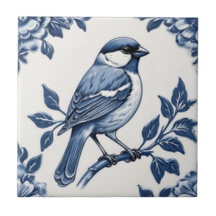 Sparrow Delft Blue und White Floral Bird Fliese