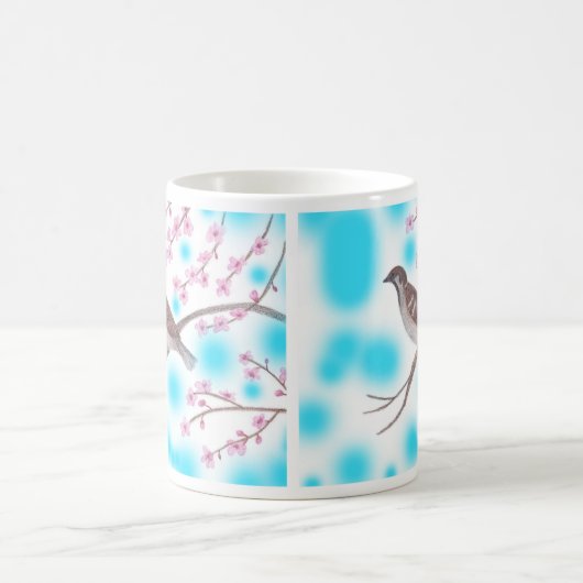 Sparrow in Cherry Blossom Tree Sky Tasse (Mittel)