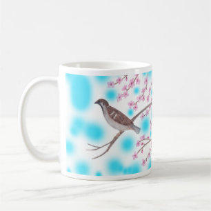Sparrow in Cherry Blossom Tree Sky Tasse
