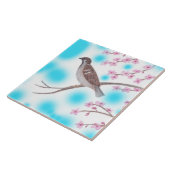 Sparrow in Cherry Blossom Tree Sky Tiles Fliese (Seite)