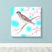 Sparrow in Cherry Blossom Tree Sky Wrapped Canvas Leinwanddruck (Insitu (Holzboden))