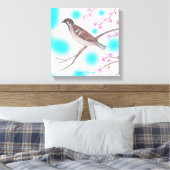 Sparrow in Cherry Blossom Tree Sky Wrapped Canvas Leinwanddruck (Insitu (Schlafzimmer))