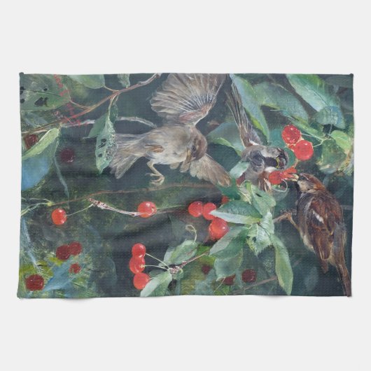 Sparrow in einem Kirschbaum, Bruno Liljefors Geschirrtuch (Horizontal)