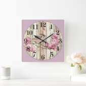 Sparrow on a Pink Flower Quadratische Wanduhr (Zuhause)