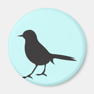 Sparrow Schwarz-Weiß-Silhouette Blau Magnet