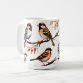 "Sparrow Soiree" Wasserfarbe Artisan Coffee Tasse (Vorderseite Links)