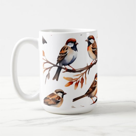 "Sparrow Soiree" Wasserfarbe Artisan Coffee Tasse (Links)