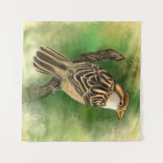 Sparrow Tapestry Little Bird - Malerei Wandteppich (Vorderseite (Horizontal))