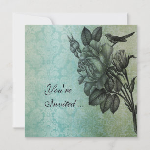 Sparrow und Rose Eleganter Vintager Damast Einladung