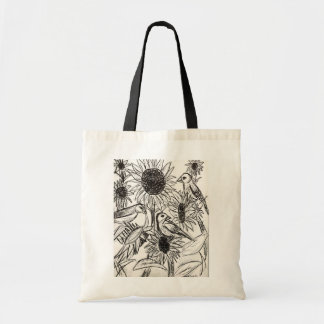 Sparrow und Sonnenblumen Tragetasche