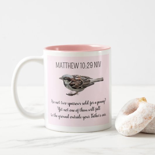 Sparrow-Vogel zerquetscht Ihre Karten Bibel Verse  Zweifarbige Tasse (Mit Donut)