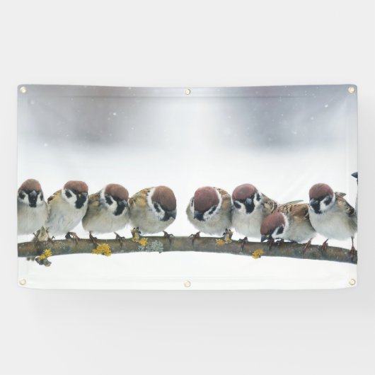 SPARROWS AUF EINEM BRANCHBanner MIT BAUMMETEN Banner (Horizontal)