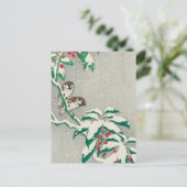 Sparrows auf Snowy Berry Bush von Ohara Koson Postkarte (Stehend Vorderseite)