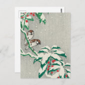 Sparrows auf Snowy Berry Bush von Ohara Koson Postkarte (Vorne/Hinten)