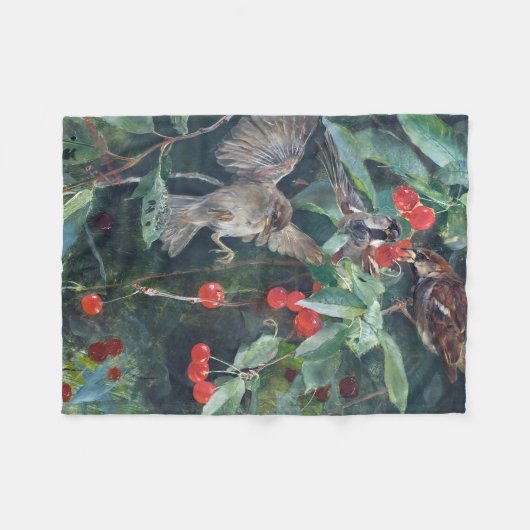 Sparrows in einem Kirschbaum, Bruno Liljefors Fleecedecke (Vorderseite (Horizontal))