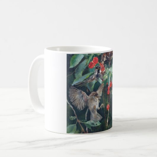 Sparrows in einem Kirschbaum, Bruno Liljefors Kaffeetasse (Vorderseite Links)