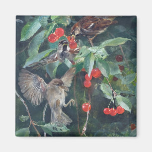 Sparrows in einem Kirschbaum, Bruno Liljefors Magnet