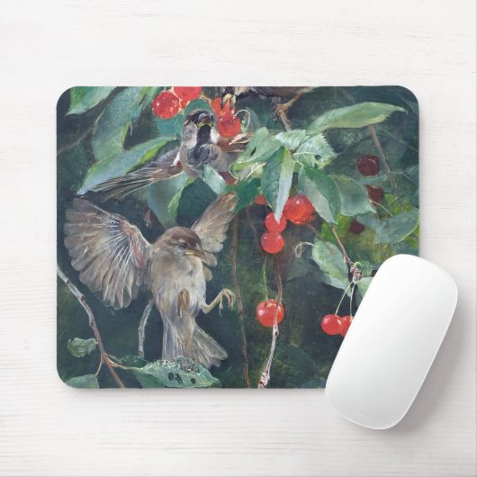 Sparrows in einem Kirschbaum, Bruno Liljefors Mousepad (Mit Mouse)