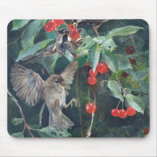 Sparrows in einem Kirschbaum, Bruno Liljefors Mousepad