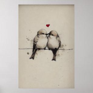 Sparrows Love Druckbar, Herz Valentinstag Druck Poster