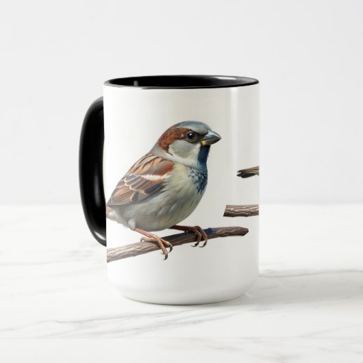 Sparrow's Perch: Nature-Inspiriert Sparrow-Tasse Tasse (Vorderseite Links)