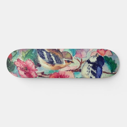 Sparrows Skateboard Spring - Aquarellmalerei (Horizontal)