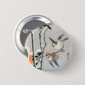 Sparrows und Kamelien in Snow von Ando Hiroshige Button (Vorne & Hinten)
