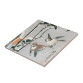 Sparrows und Kamelien in Snow von Ando Hiroshige Fliese (Seite)