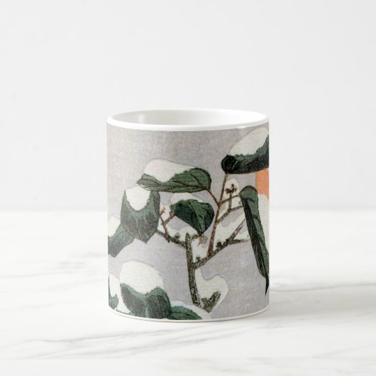 Sparrows und Kamelien in Snow von Ando Hiroshige Kaffeetasse (Mittel)