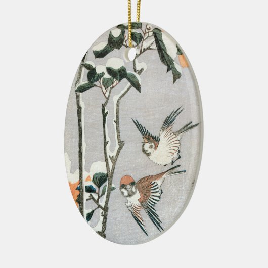Sparrows und Kamelien in Snow von Ando Hiroshige Keramikornament (Links)