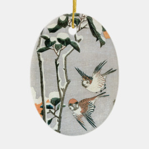 Sparrows und Kamelien in Snow von Ando Hiroshige Keramikornament