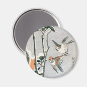 Sparrows und Kamelien in Snow von Ando Hiroshige Magnet (Vorderseite/Rückseite)