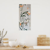 Sparrows und Kamelien in Snow von Ando Hiroshige Poster (Küche)