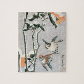 Sparrows und Kamelien in Snow von Ando Hiroshige Puzzle (Vertikal)