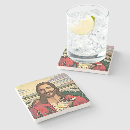 Sparrows und Lilies Steinuntersetzer (Seitenansicht)