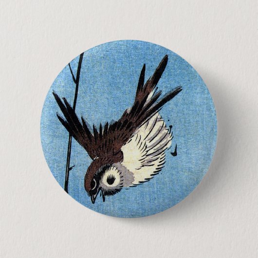 Sparrows und Wilde Rose, Hiroshige Button (Vorderseite)