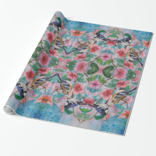 Sparrows Wrapping Paper Birds and Blume Geschenkpapier