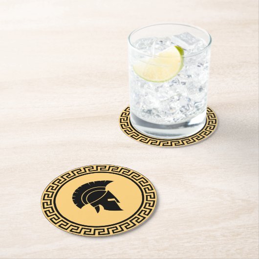 Spartan Helmet Bold Black & Gold Design Runder Pappuntersetzer (Vor Ort)