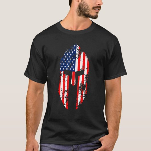 Spartan Helmet mit US-Flagge 4. Juli T-Shirt (Vorderseite)