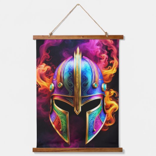 Spartan Helmet Wall Tapestry Wandteppich Mit Holzrahmen (Vorderseite)