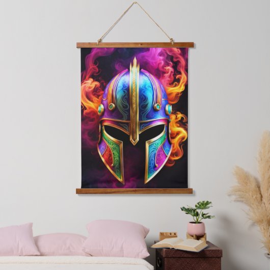 Spartan Helmet Wall Tapestry Wandteppich Mit Holzrahmen (Schlafzimmer)