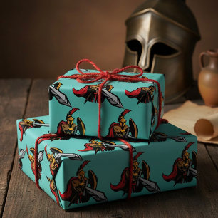Spartan-Krieger-Maskottchen Fett Rot und Gold Geschenkpapier